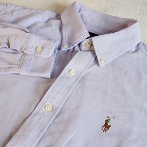 RALPH LAUREN Knit Oxford Shirt Mens Small Purple Button Long Sleeve Flesh Pony